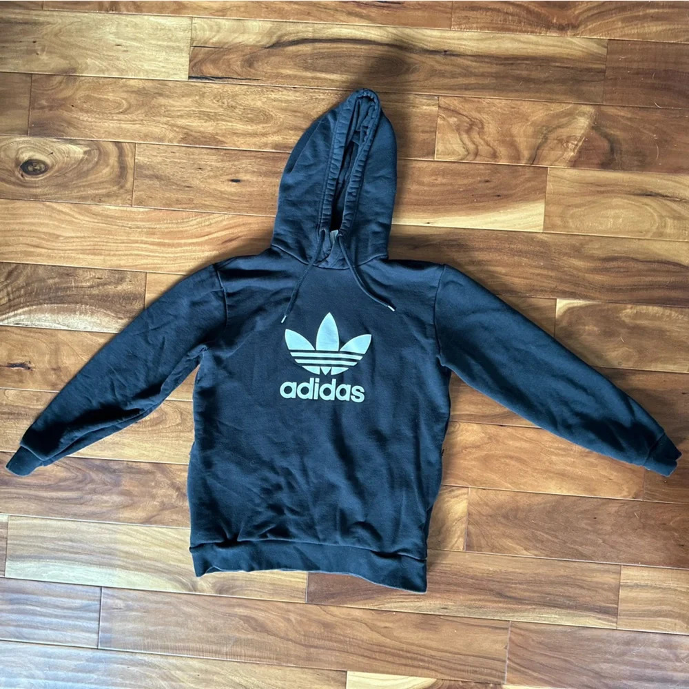 Adidas Black Zipper Pocket Hoodie Sweatshirt size Medium